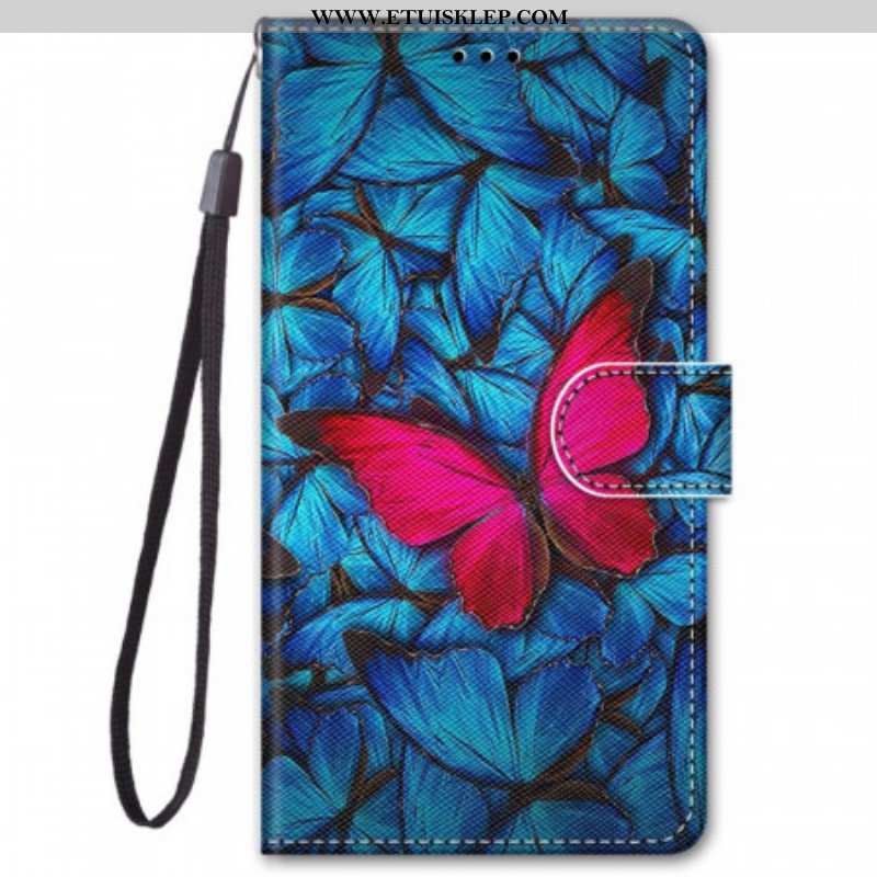 Etui Folio do Xiaomi Redmi Note 11 Pro Plus 5G Czerwony Motyl Niebieskim Tle